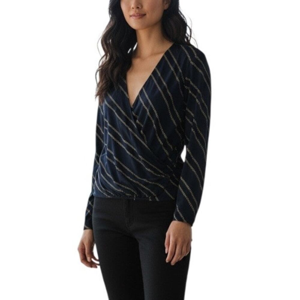 Banana Republic navy blue and gold chain print blouse NEW size small